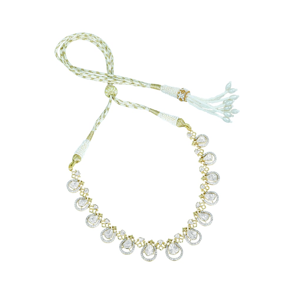 Graceful Polki Diamond Necklace with Intricate Chain